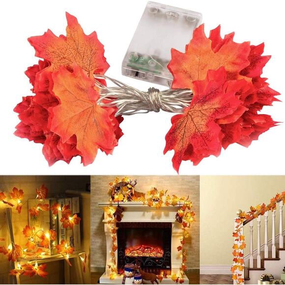 NWT Fall Maple Leaves LED Garland String Light Autumn Harvest Thanksgiving Decor - Picture 1 of 11